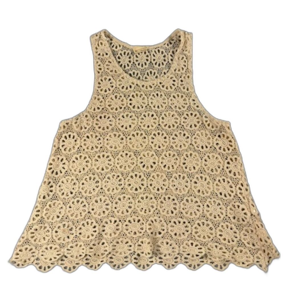 Pins and Needles Crochet Tank Top Womens M Cream 100% Cotton Boho Festival